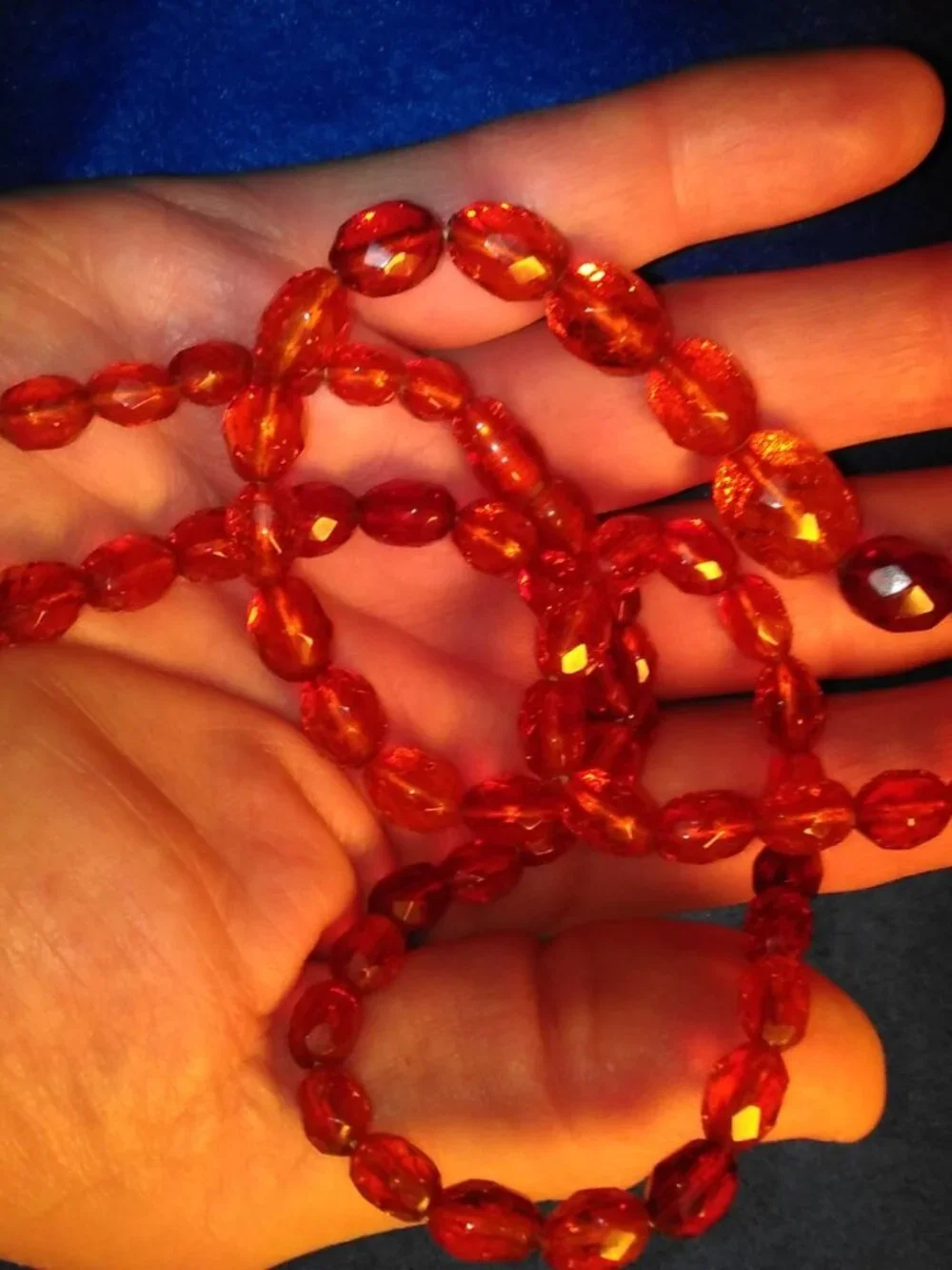 Vintage 14 Inch Small To Larger Amber Orange Colored Beaded Necklace #CJ4